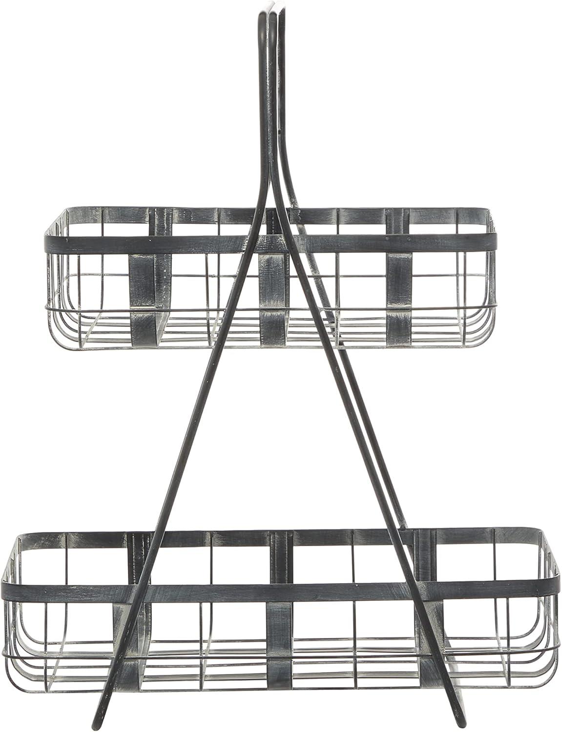 imageDeco 79 Metal Decorative and Functional Storage Basket Wire Grid Basket Organizer with Wheels and Handles Set of 2 Basket for Storage 25quot 22quotH BlackGrey