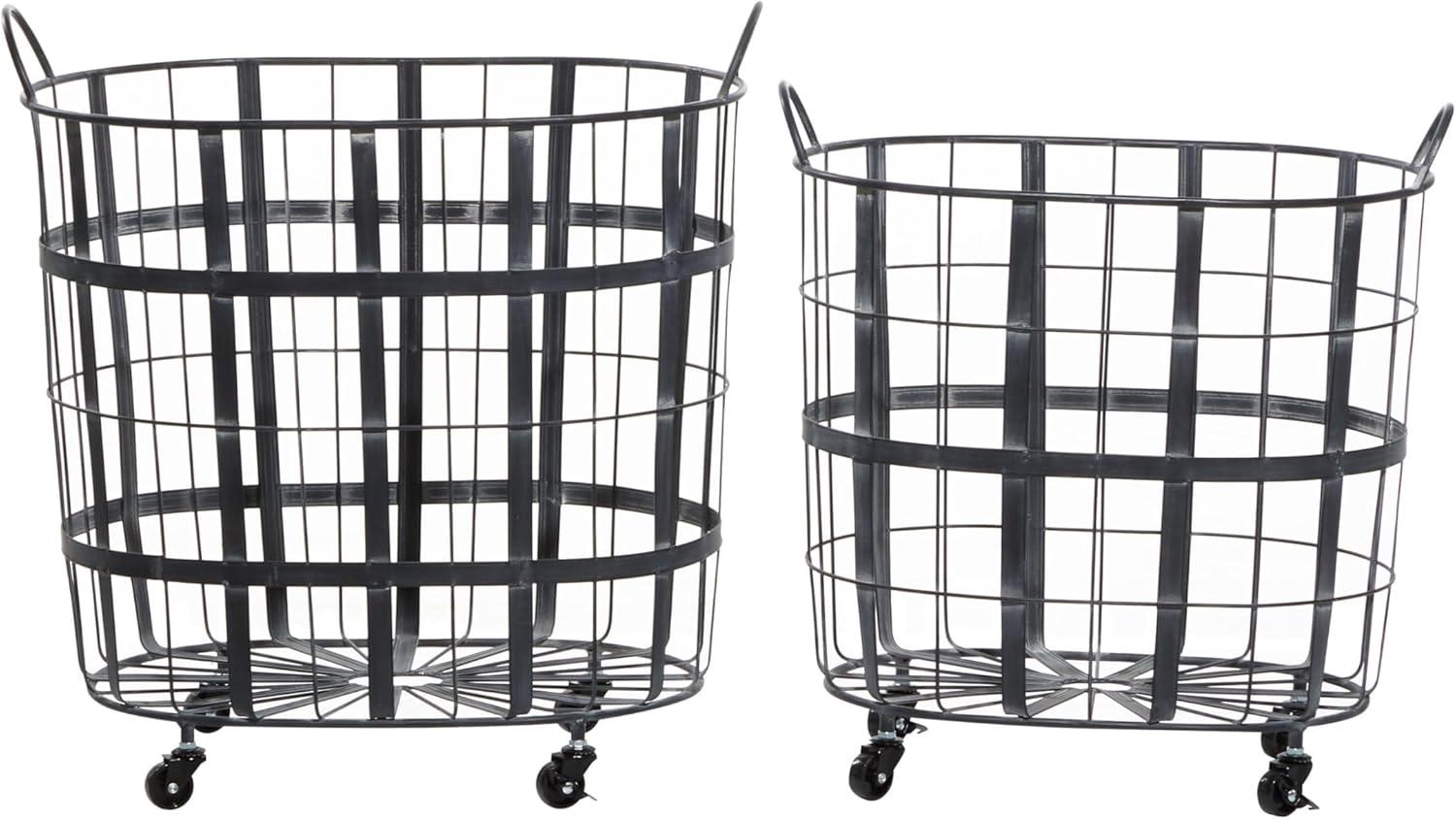 imageDeco 79 Metal Decorative and Functional Storage Basket Wire Grid Basket Organizer with Wheels and Handles Set of 2 Basket for Storage 25quot 22quotH BlackBlack