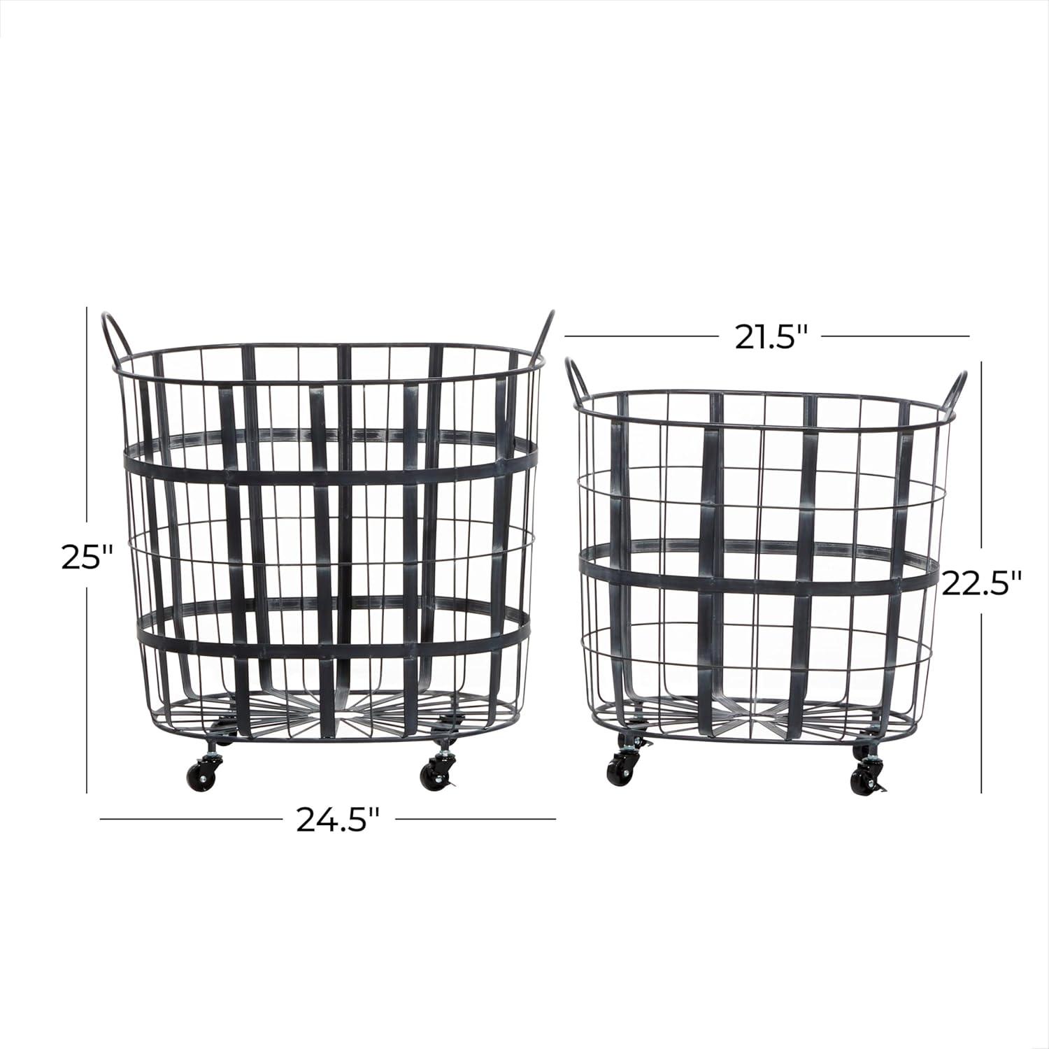 imageDeco 79 Metal Decorative and Functional Storage Basket Wire Grid Basket Organizer with Wheels and Handles Set of 2 Basket for Storage 25quot 22quotH BlackBlack