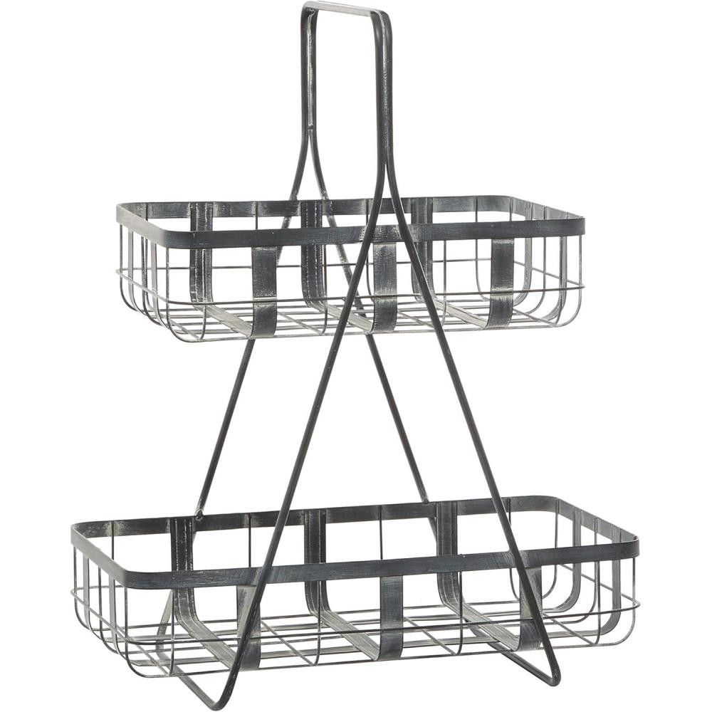 imageDeco 79 Metal Decorative and Functional Storage Basket Wire Grid Basket Organizer with Wheels and Handles Set of 2 Basket for Storage 25quot 22quotH BlackGrey