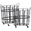 imageDeco 79 Metal Decorative and Functional Storage Basket Wire Grid Basket Organizer with Wheels and Handles Set of 2 Basket for Storage 25quot 22quotH BlackBlack