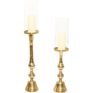 imageDeco 79 Aluminum Hurricane Lamp Set of 2 32quot 26quotH Gold