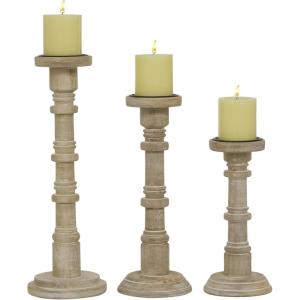 imageDeco 79 Mango Wood Decorative Candle Holder Candle Stand Set of 3 Candlestick Holder 11quot 14quot 17quotH Brown