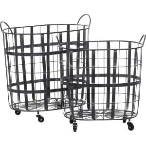 imageDeco 79 Metal Decorative and Functional Storage Basket Wire Grid Basket Organizer with Wheels and Handles Set of 2 Basket for Storage 25quot 22quotH BlackBlack