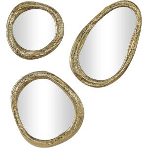 imageDeco 79 Aluminum Metal Abstract Room Wall Mirror Entryway Mirrors Set of 3 Wall Mounted Mirrors 23quot 19quot 15quotH Gold