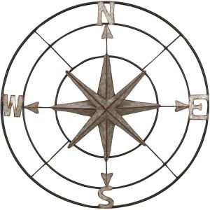 imageDeco 79 Metal Compass Home Wall Decor Indoor Outdoor Wall Sculpture with Distressed Copper Like Finish Wall Art 32quot x 2quot x 32quot GrayGray