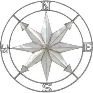imageDeco 79 Metal Compass Home Wall Decor Indoor Outdoor Wall Sculpture with Distressed Copper Like Finish Wall Art 32quot x 2quot x 32quot GraySilver