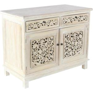 imageDeco 79 Wood Floral Intricately Carved 2 Drawers 1 Shelf and 2 Doors Cabinet 39quot x 20quot x 32quot White