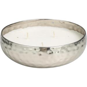 imageDeco 79 Metal Decorative Candle White Sage Scented Hammered 20 oz 3 Wick Aromatherapy Candle with White Wax Wax Aromatherapy Candle 7quot x 7quot x 2quot SilverWhite