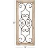 imageDeco 79 Wood Scroll Home Wall Decor Small Panel Wall Sculpture with Black Metal Scrollwork Wall Art 10quot x 1quot x 25quot White