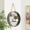 imageDeco 79 Metal Round 2 Shelves Wall Shelf with Hanging Rope 24quot x 6quot x 24quot Black