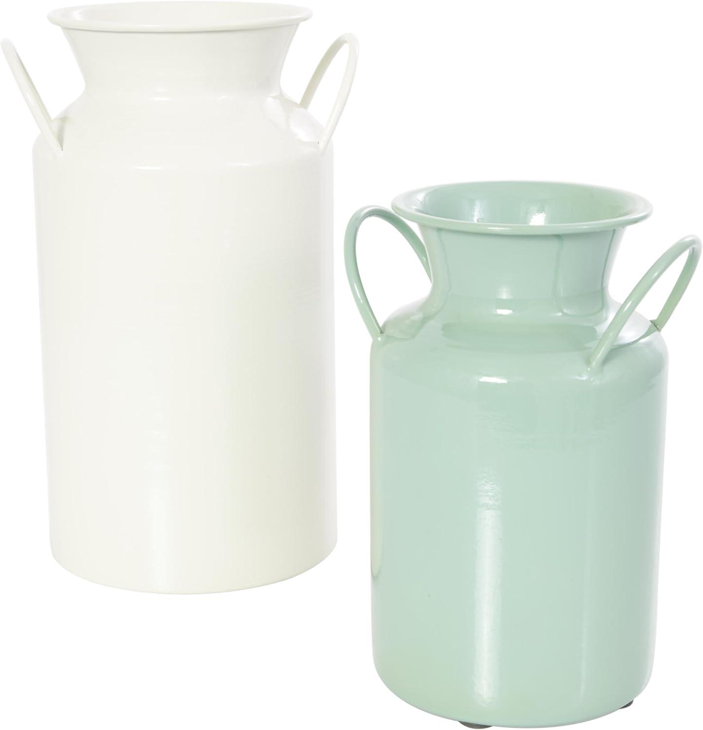 imageDeco 79 Metal Decorative Vase Jug Centerpiece Vases with Handles Set of 2 Flower Vases for Home Decoration 10quot 8quot H Multi ColoredTeal