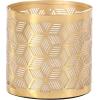 imageDeco 79 Metal Geometric Pencil Cup with Laser Carved Design 4quot x 4quot x 4quot Gold