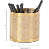 imageDeco 79 Metal Geometric Pencil Cup with Laser Carved Design 4quot x 4quot x 4quot Gold