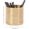 imageDeco 79 Metal Geometric Pencil Cup with Laser Carved Design 4quot x 4quot x 4quot Gold