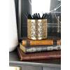imageDeco 79 Metal Geometric Pencil Cup with Laser Carved Design 4quot x 4quot x 4quot Gold
