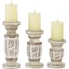 imageDeco 79 Wood Handmade Decorative Candle Holder Candle Stand with Carved Designs Set of 3 Candlestick Holder 6 8 10H WhiteWhite