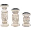 imageDeco 79 Wood Handmade Decorative Candle Holder Candle Stand with Carved Designs Set of 3 Candlestick Holder 6 8 10H WhiteWhite