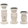 imageDeco 79 Wood Handmade Decorative Candle Holder Candle Stand with Carved Designs Set of 3 Candlestick Holder 6 8 10H WhiteWhite