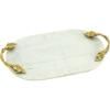 imageDeco 79 Marble Oval Tray with Gold Twisted Leaf Handles 20quot x 10quot x 2quot White