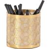 imageDeco 79 Metal Geometric Pencil Cup with Laser Carved Design 4quot x 4quot x 4quot Gold