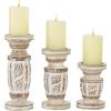 imageDeco 79 Wood Handmade Decorative Candle Holder Candle Stand with Carved Designs Set of 3 Candlestick Holder 6 8 10H WhiteWhite