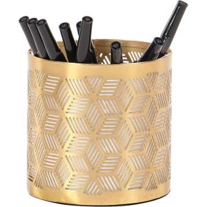 imageDeco 79 Metal Geometric Pencil Cup with Laser Carved Design 4quot x 4quot x 4quot Gold