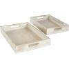 imageDeco 79 Mango Wood Handmade Whitewashed Tray with Carved Mandala Interior Set of 2 18quot 16quot W CreamCream