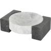 imageDeco 79 Marble Geometric Living Room Decor Tray Round Ottoman Tray with Black Rectangular Blocks Serving Tray 10quot x 8quot x 3quot WhiteWhite