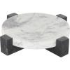 imageDeco 79 Marble Geometric Living Room Decor Tray Round Ottoman Tray with Black Rectangular Blocks Serving Tray 10quot x 8quot x 3quot WhiteWhite