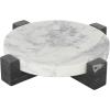 imageDeco 79 Marble Geometric Living Room Decor Tray Round Ottoman Tray with Black Rectangular Blocks Serving Tray 10quot x 8quot x 3quot WhiteWhite