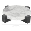 imageDeco 79 Marble Geometric Living Room Decor Tray Round Ottoman Tray with Black Rectangular Blocks Serving Tray 10quot x 8quot x 3quot WhiteWhite