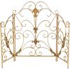 imageDeco 79 Metal Scroll Living Room Fireplace Screen Foldable 3 Panel Fire Spark Guard with Fleur De Lis Accents Screen 29quot x 15quot x 40quot Gold