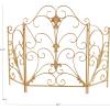 imageDeco 79 Metal Scroll Living Room Fireplace Screen Foldable 3 Panel Fire Spark Guard with Fleur De Lis Accents Screen 29quot x 15quot x 40quot Gold