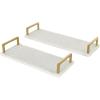 imageDeco 79 Marble Living Room Decor Tray Textured Ottoman Tray with Gold Handles Set of 2 Serving Tray 18quot15quot W WhiteWhite