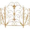 imageDeco 79 Metal Scroll Living Room Fireplace Screen Foldable 3 Panel Fire Spark Guard with Fleur De Lis Accents Screen 29quot x 15quot x 40quot Gold