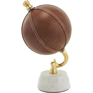 imageDeco 79 Leather Handmade Educational Globe Stitched Decorative Armillary Globe with White Marble Base Desk Globe 6quot x 6quot x 12quot Brown