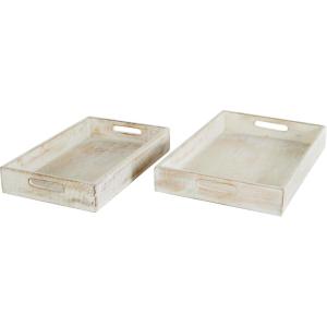 imageDeco 79 Mango Wood Handmade Whitewashed Tray with Carved Mandala Interior Set of 2 18quot 16quot W CreamCream