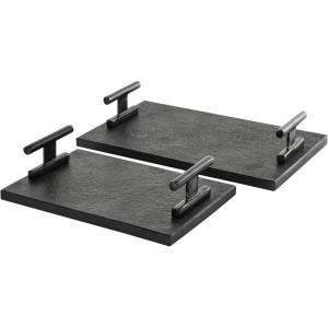 imageDeco 79 Marble Textured Tray with Rod Handles Set of 2 15quot 12quot W Black