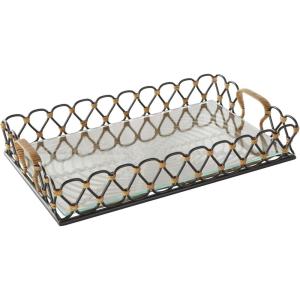 imageDeco 79 Metal Circular Woven Tray with Glass Base 22quot x 12quot x 4quot BlackBlack