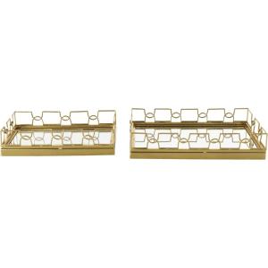 imageDeco 79 Metal Circular Woven Tray with Glass Base 22quot x 12quot x 4quot BlackGold