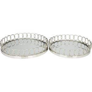 imageDeco 79 Metal Circular Woven Tray with Glass Base 22quot x 12quot x 4quot BlackSilver