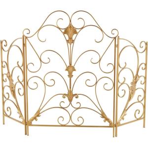 imageDeco 79 Metal Scroll Living Room Fireplace Screen Foldable 3 Panel Fire Spark Guard with Fleur De Lis Accents Screen 29quot x 15quot x 40quot Gold