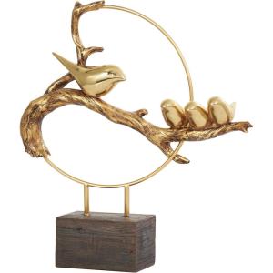 imageDeco 79 Polystone Bird Decorative Sculpture Family On A Branch Home Decor Statue with Brown Block Base Accent Figurine 15quot x 4quot x 16quot GoldGold