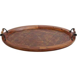 imageDeco 79 Wood Living Room Decor Tray Large Oval Ottoman Tray with Scroll Metal Handles Serving Tray 29quot x 19quot x 4quot Brown