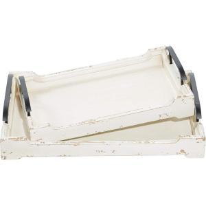 imageDeco 79 Wood Living Room Decor Tray Ottoman Tray with Metal Handles Set of 2 Serving Tray 20quot 17quotW White