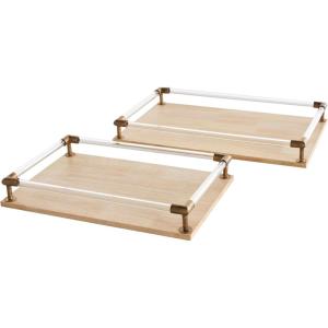 imageDeco 79 Wood Slatted Tray with Elevated Woven Sides and Black Metal Corners 19quot 16quot W BrownLight Brown