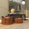 imageDeco 79 Leather Handmade Storage Basket with Handles Set of 2 21quot 19quotW BrownBrown