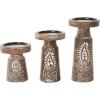 imageDeco 79 Mango Wood Decorative Candle Holder Round Carved Dotted Pillar Candle Stand Set of 3 Candlestick Holder 10quot 8quot 6quot H Light BrownDark Brown