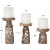 imageDeco 79 Mango Wood Decorative Candle Holder Round Carved Dotted Pillar Candle Stand Set of 3 Candlestick Holder 10quot 8quot 6quot H Light BrownDark Brown
